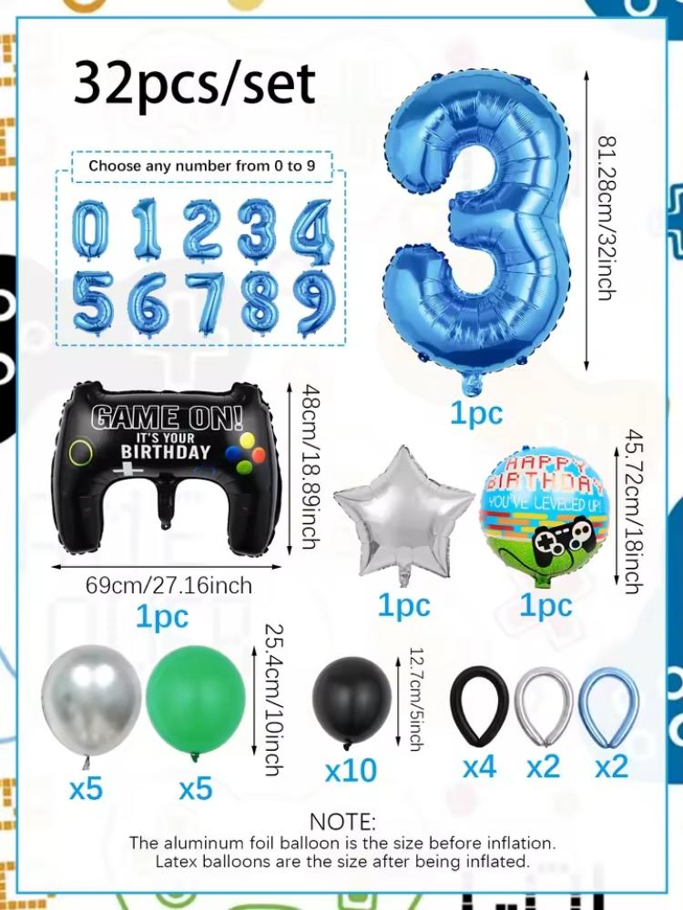 32PCS Perlengkapan Balon Tema  - Gaming Accessories Room ulasan dan harga